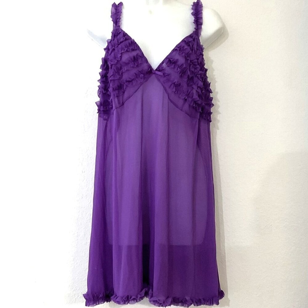 Cacique Purple Sheer Mesh Ruffle Babydoll Plus Lingerie 18/20